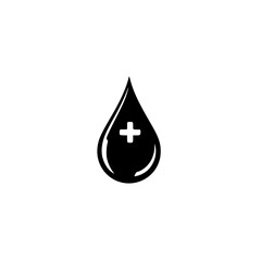Simple vector graphic of a blood drop with a plus sign, symbolizing health, medical care, first aid, and donation, ideal for healthcare applications and wellness designs