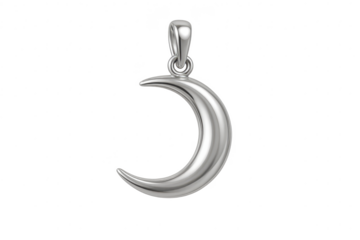 Silver crescent moon pendant isolated on transparent background, cutout jewelry
