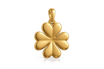 Golden four leaf clover pendant isolated on transparent background, lucky charm