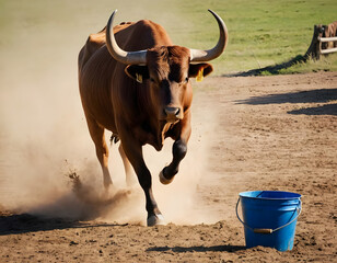 wild bull bucking a bucket hd wallpaper, highland cow with horns