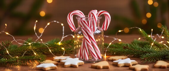  candy canes, cookies, and warm lights
