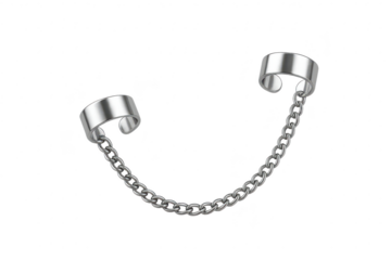 Silver chain and two rings isolated on transparent background, jewelry piece