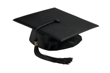 Black graduation cap with tassel isolated on transparent background