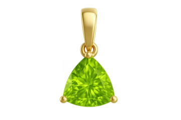 Elegant peridot gemstone pendant isolated on a transparent background, gold bezel