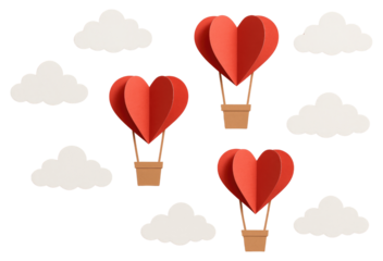 Paper Heart Hot Air Balloons and Clouds on Pink Background love isolated isolated on a transparent background