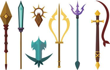 Fantasy weapon icons collection swords bows magic vector graphics scalable eps