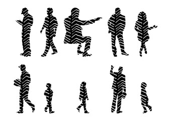 Vector illustration, Outline silhouettes of people, Contour drawing, people silhouette, Icon Set Isolated , Silhouette of sitting people, Architectural set