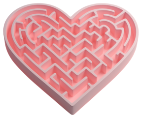 Pink Heart Shaped Maze with Intricate Paths and Walls heart maze labyrinth isolated on a transparent background