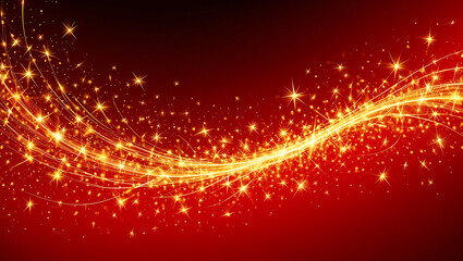 Festive Red and Gold Abstract Background with Sparkling Stars and Flowing Light Trails perfect for Celebrations and Holidays