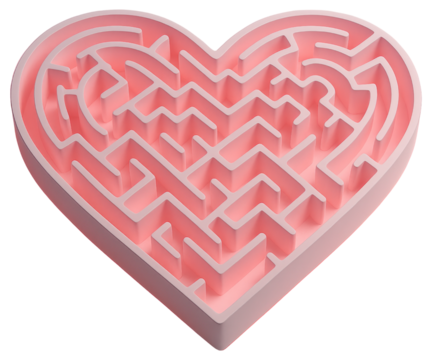 Pink Heart Shaped Maze with Intricate Paths and Walls heart maze labyrinth isolated on a transparent background