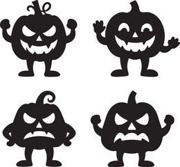 spooky pumpkin silhouette Halloween character vector illustration.