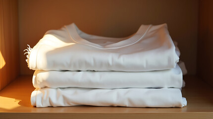 Stack of Clean White T-Shirts