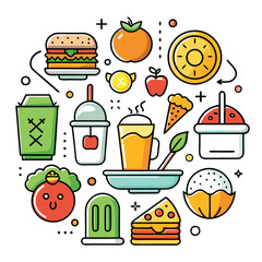 Whimsical Food Icons Arranged In Circular Composition With Vibrant Colors
