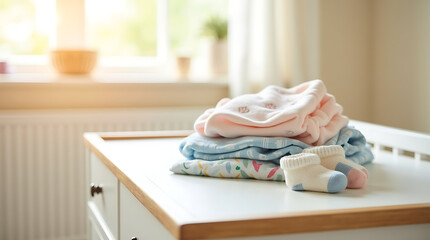 Stacked Baby Clothes by Window