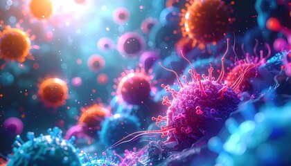 3D rendering of immune system cells in microscopic detail