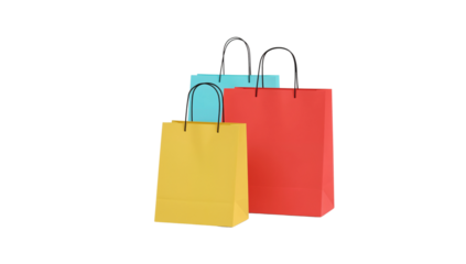 Elegant trio of shopping bags in vibrant hues, showcasing retail readiness and consumer appeal