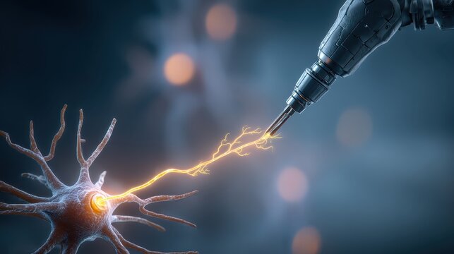 Robotic arm performing delicate surgery on a nerve cell - Powered by Adobe