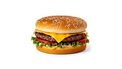 Classic Cheeseburger Delight with Fresh Ingredients Perfect for Food Bloggers and Restaurant Menus on Clean White Background