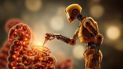 Robotic surgeon performing medical procedure in a futuristic environment