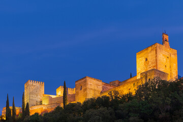 Fototapeta premium The Alhambra palaces at night in Granada, Spain.