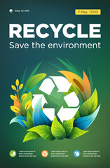 Recycle Symbol poster, saving ecology concept when people are recycling and reducing wastes