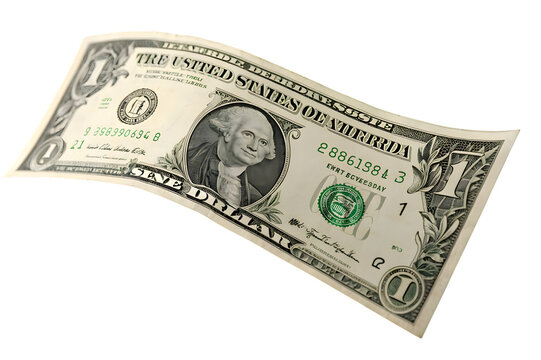 A single united states one dollar bill currency banknote isolated on transparent background