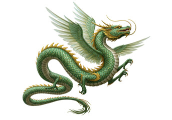 Fototapeta premium Isolated Chinese Dragon with Wings, Mythical Creature, Fantasy Illustration, Fairy Tale Art