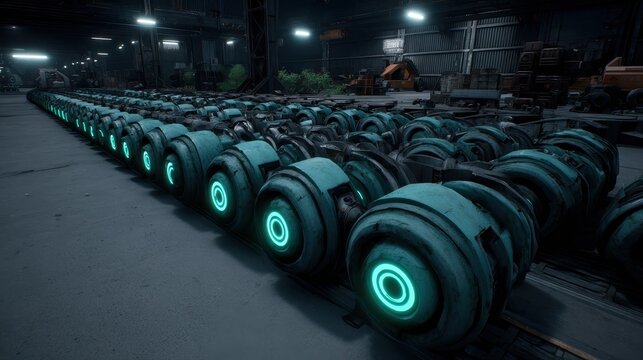 Robotic Wheels in a Cyberpunk Factory Environment