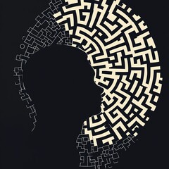 Human head silhouette surrounded by circular maze representing artificial intelligence   high resolution   for isolate image