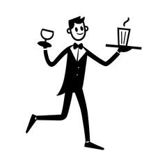 funny comedy face waiter full body cartoon character