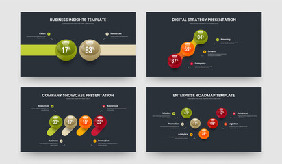 Service Analysis Two Three Four Five Element Diagram Presentation Design Vector Illustration Bundle. Creative Innovation 2 3 4 5 Step Graph Slide Layout Set.