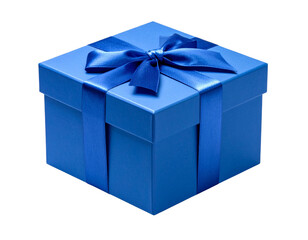 Obraz premium Square Blue Gift Box with Satin Ribbon Bow, Isolated on Transparent Background