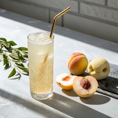 glass of fresh juice and fruits