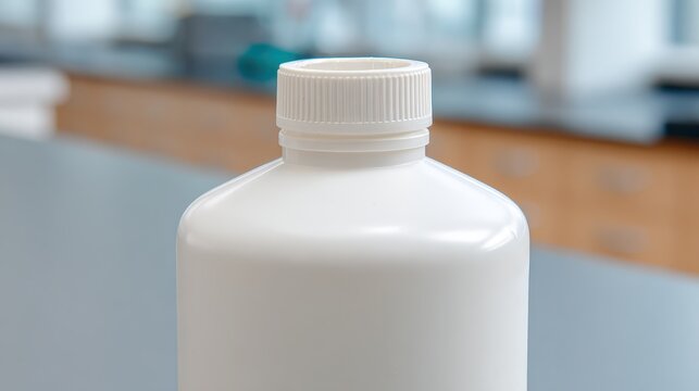 Opaque White Plastic Bottle with Child Proof Cap in Close Up