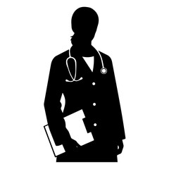 Female doctor holding clipboard vector silhouette