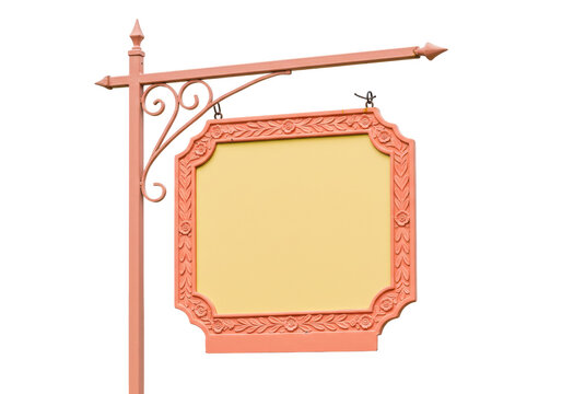 Isolated blank sign with decorative border, ideal for shop sign mockup with custom text