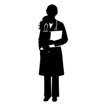 Female doctor standing vector silhouette