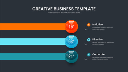 Elegant Campaign Three Option Infographic Slide Template. Science Review 3 Step Graph Slideshow Design. Advertising Forecast Presentation Layout Vector Illustration.