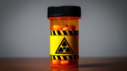 Orange bottle of tablets with a dangerous hazard warning label