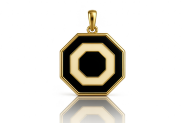 Elegant gold and black octagonal pendant, cut-out on transparent background.
