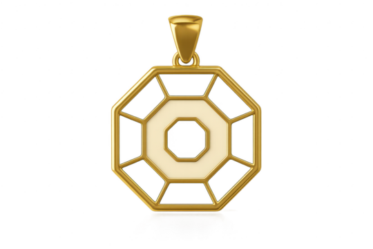 Elegant golden octagonal pendant isolated on a transparent background