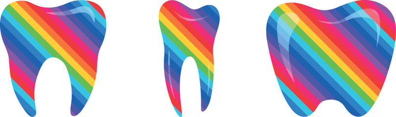 Teeth with colored lines, dental teeth, LGBT-style dental treatment