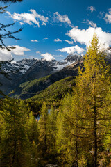Bernina massif landscape in the autumn season, Valmalenco, Italy