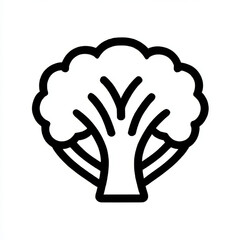 Broccoli icon, minimalist outline style, in black and white, representing healthy vegetable and organic food with copy space