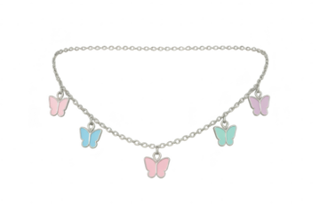 Cute pastel butterfly charm necklace, isolated on transparent background.