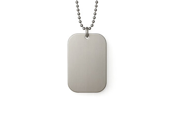 Blank silver military dog tag with chain, isolated on transparent background