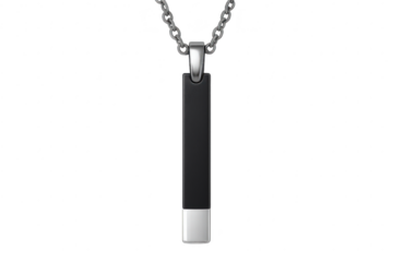 Elegant black and silver bar pendant, isolated on transparent background.