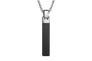 Black modern pendant, silver chain, isolated on transparent background.