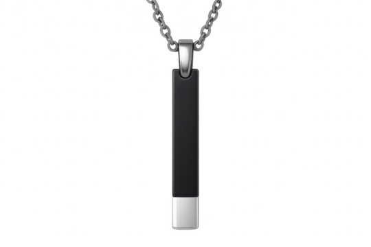 Elegant black and silver bar pendant, isolated on transparent background.