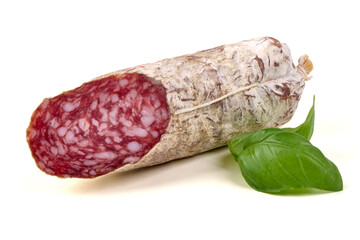 Whole winter Salami, isolated on white background